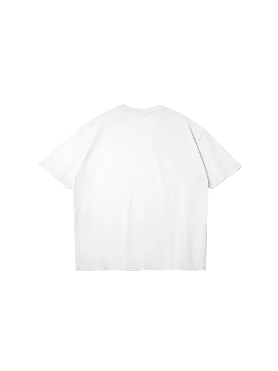 cool house slit hem t-shirt in white, blank back view 