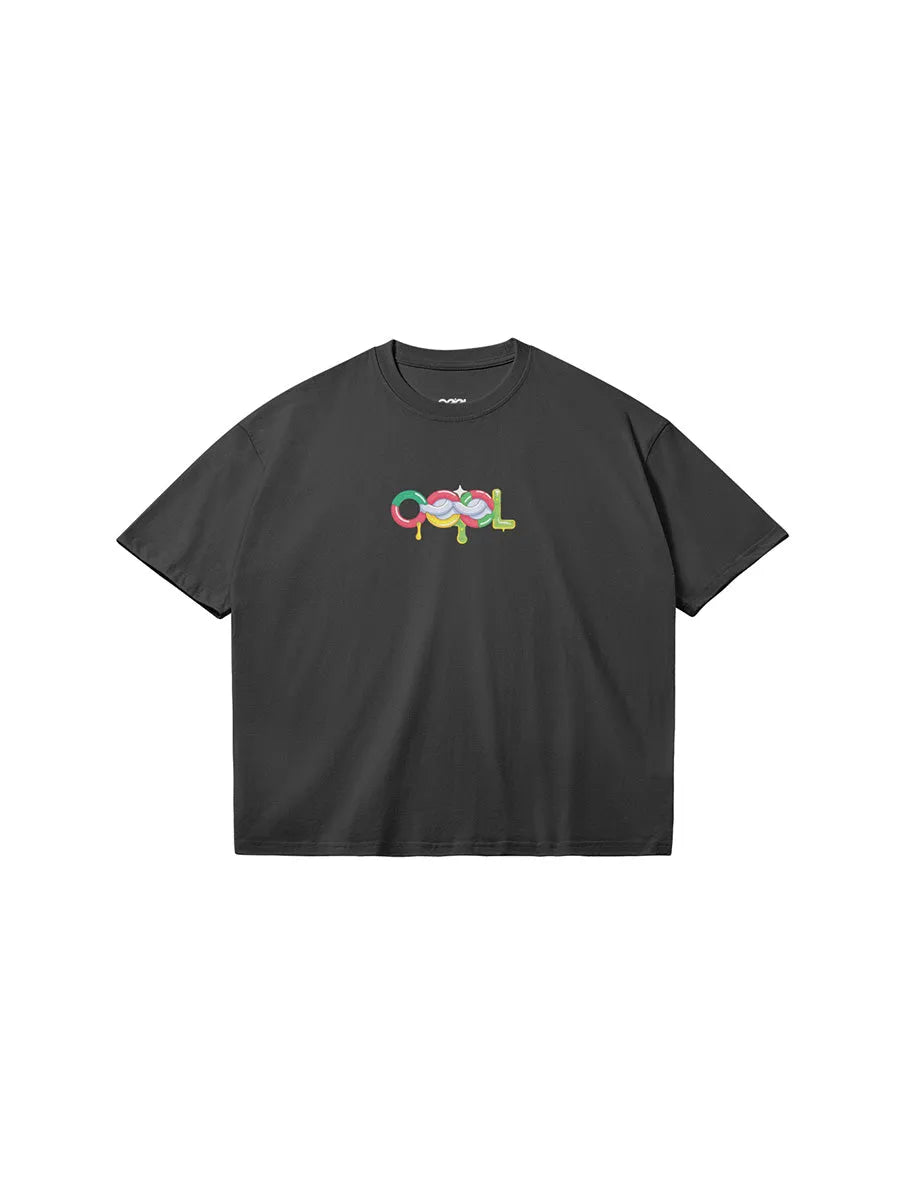 cool house always cool streetwear graphic tee in black, melting logo on front