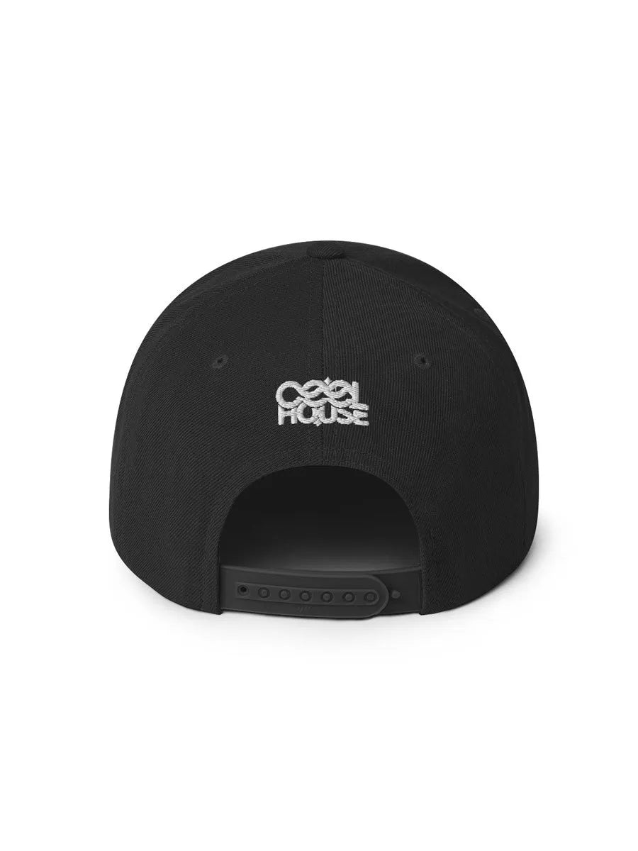 cool house black snapback hat - snapback hat in black with cool house sewn on the back 