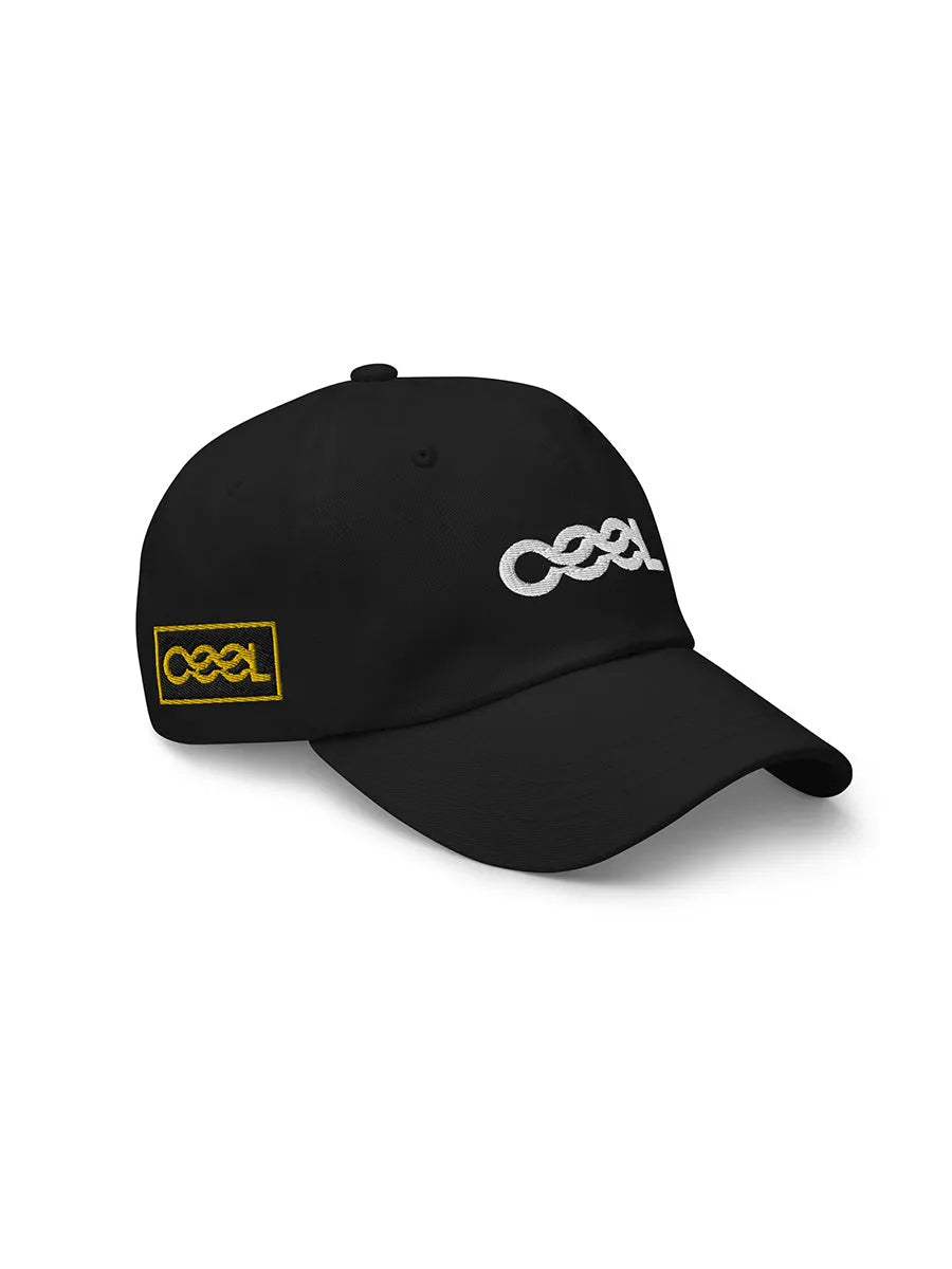 cool house black sports cap - angle view yellow side logo