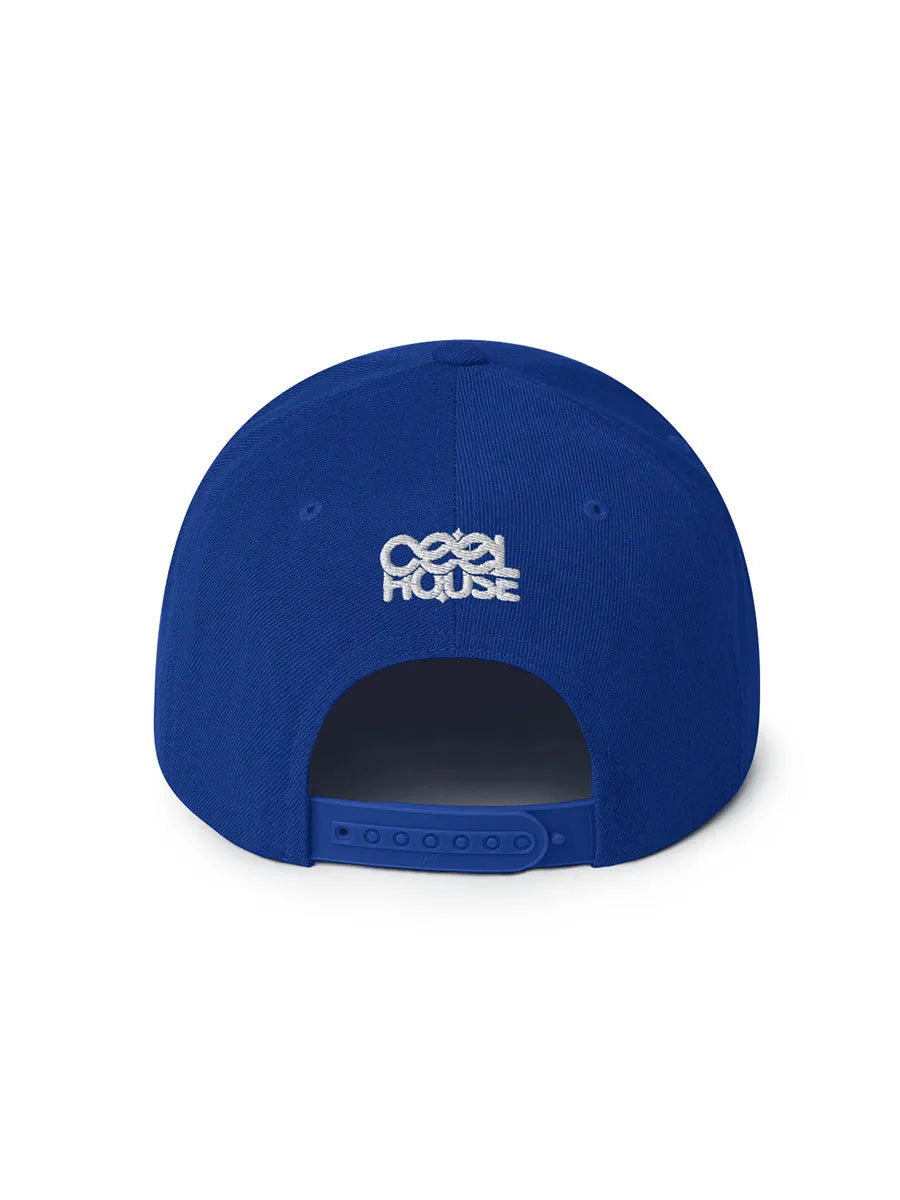 cool house blue snapback hat - snapback hat back view