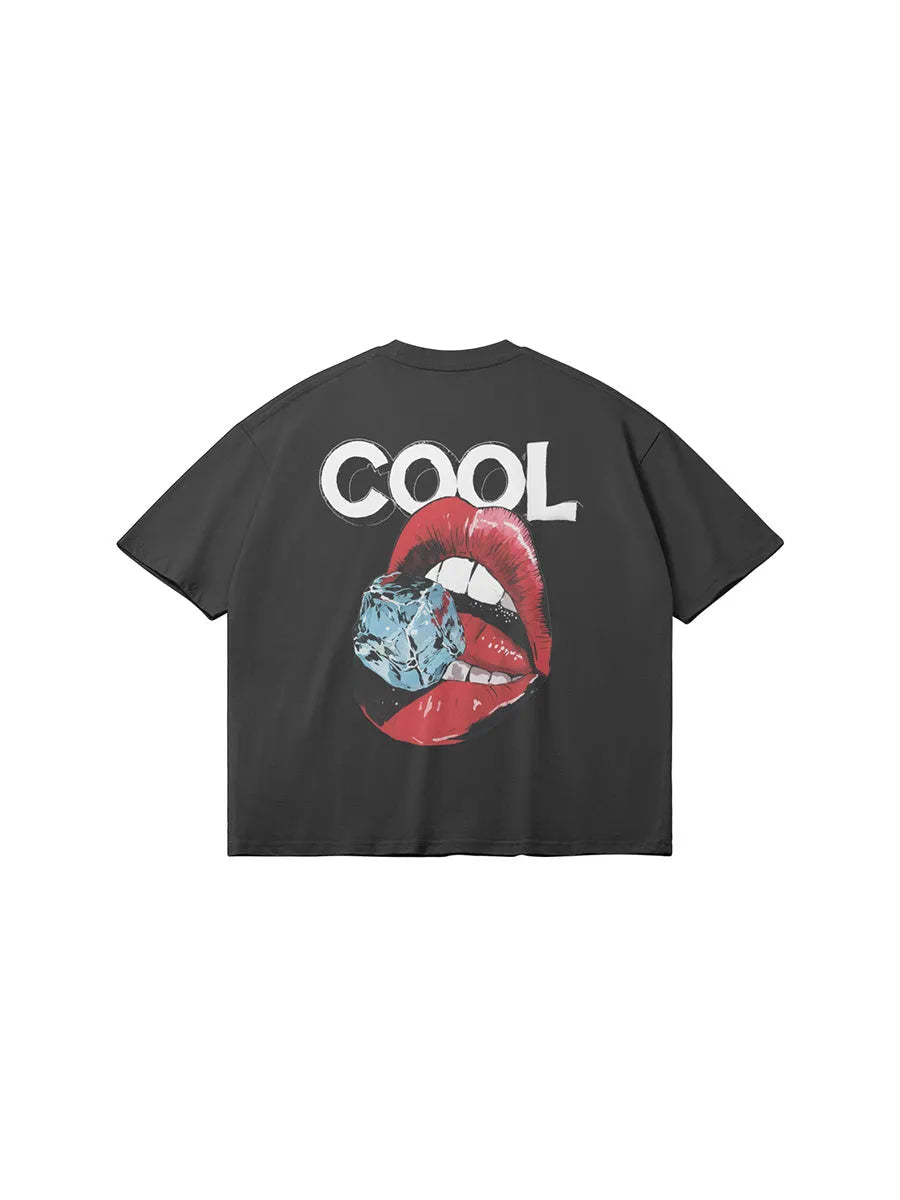 Cool House cool lips tee in black with back view - Streetwear graphic t-shirt lips and ice with the word cool above