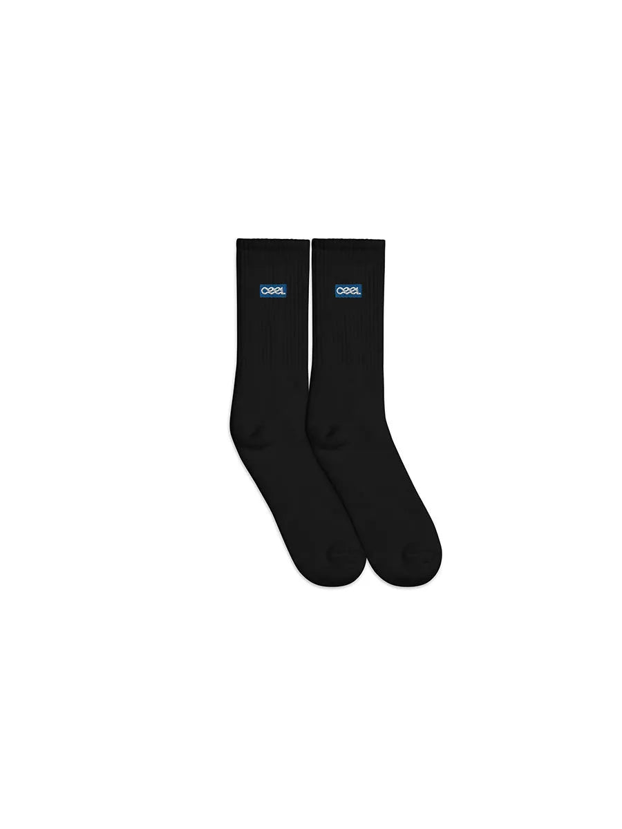 cool house logo socks - black socks with embroidered boxed cool logo 