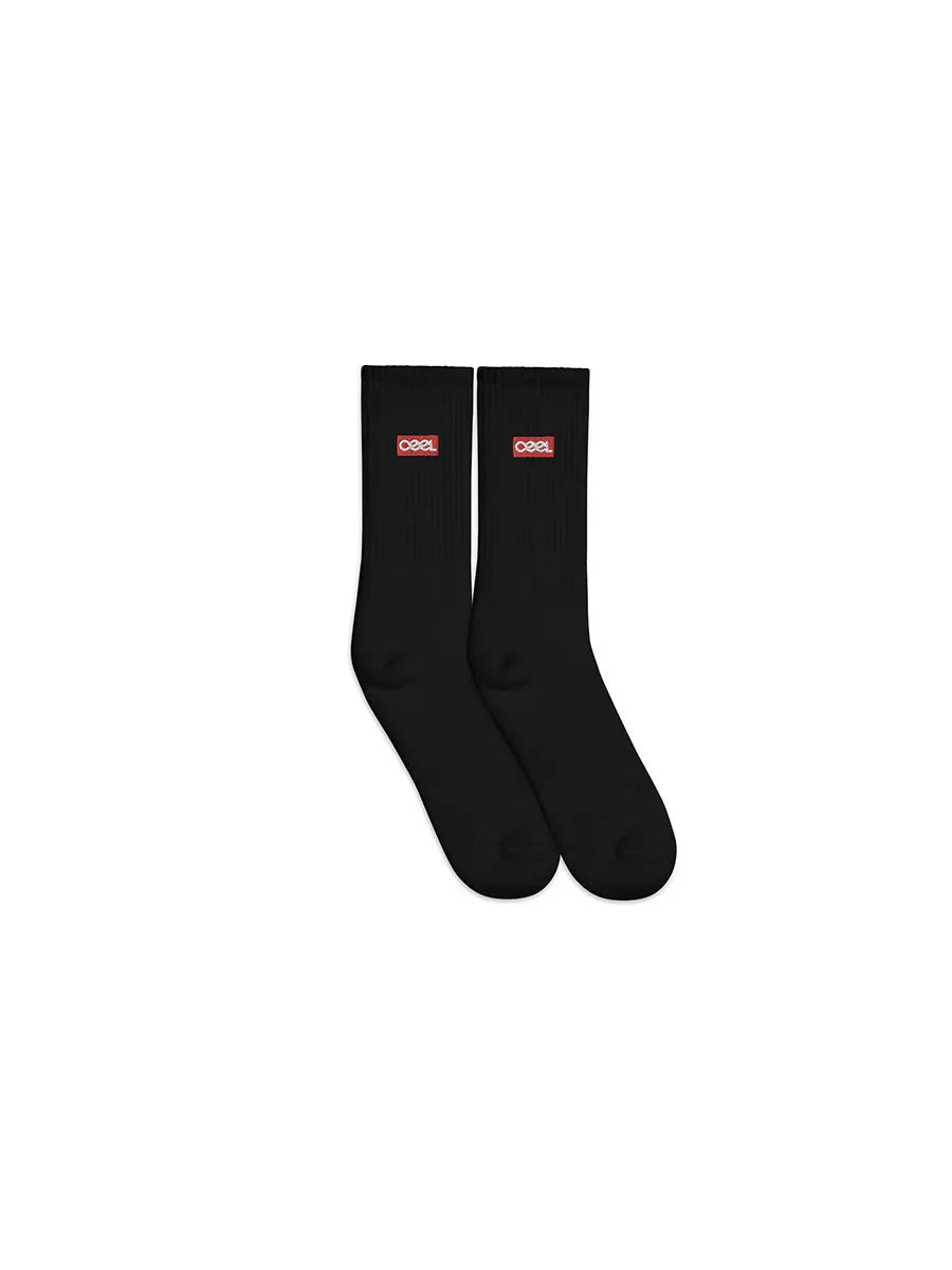 cool house logo socks - black socks with embroidered boxed cool logo 