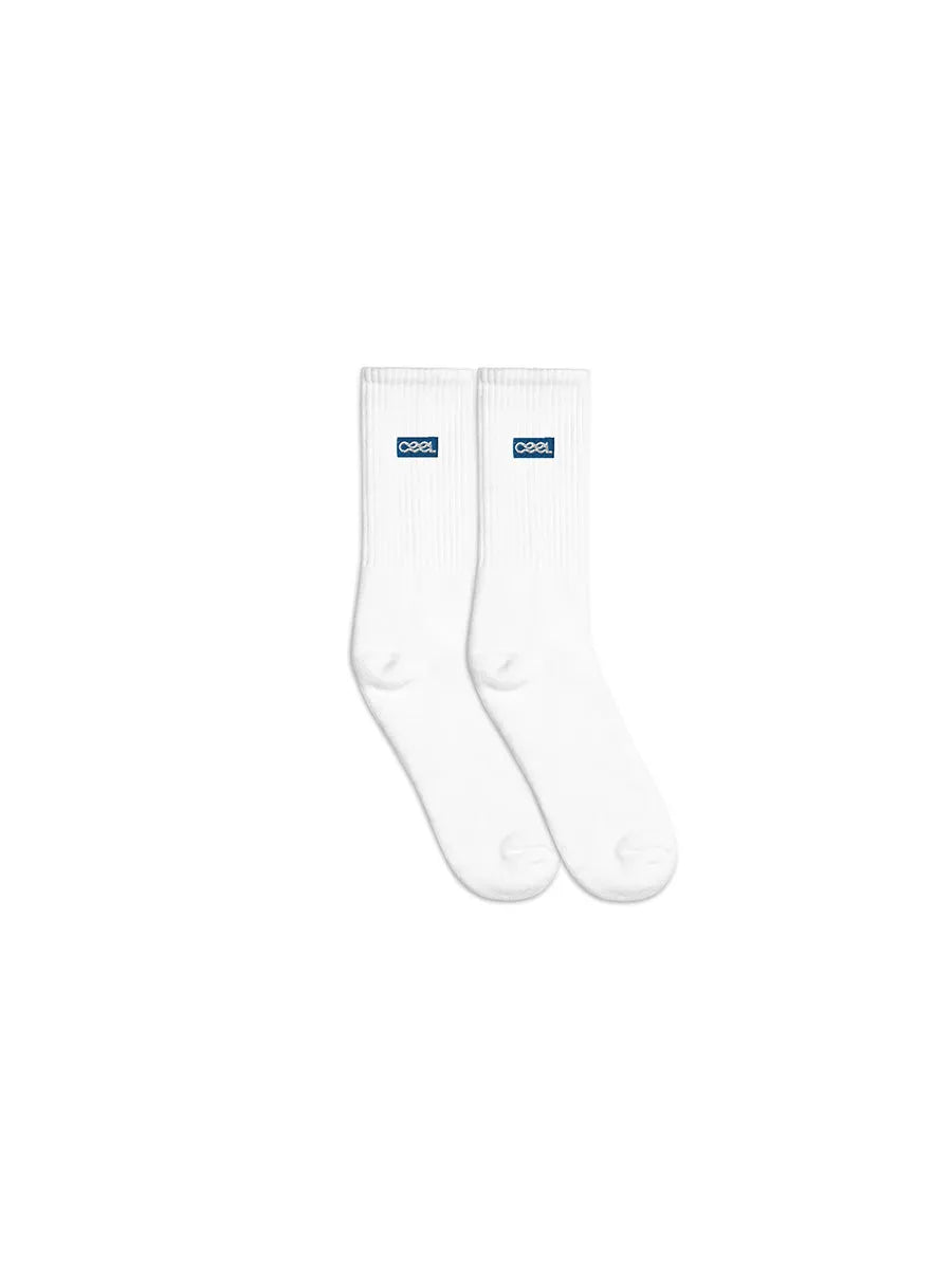 cool house logo socks - white socks with embroidered boxed cool logo 