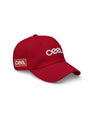 cool house red sports cap - angle view white logo 