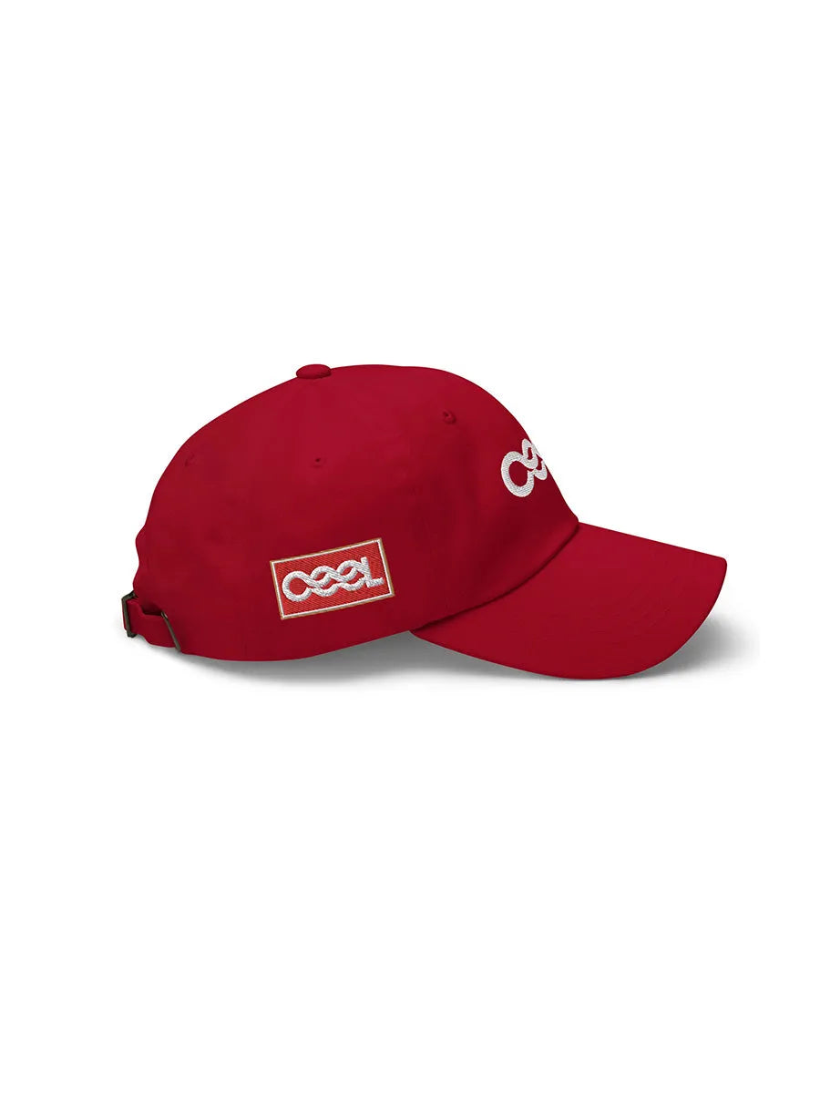 cool house red sports cap - side view cool logo in white 