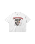 cool house seek greatness streetwear graphic tee in white, mascot & greatness graphic on front 