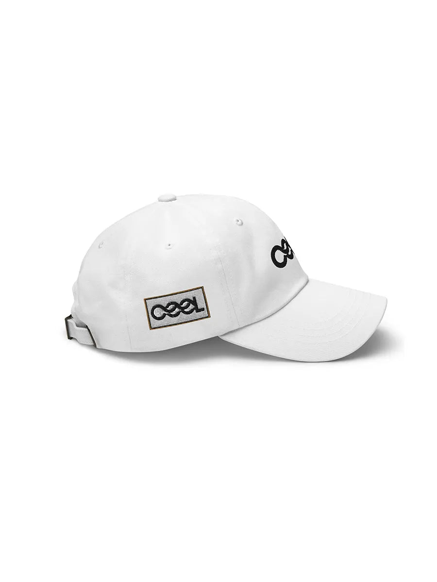 cool house white and black sports cap - side view