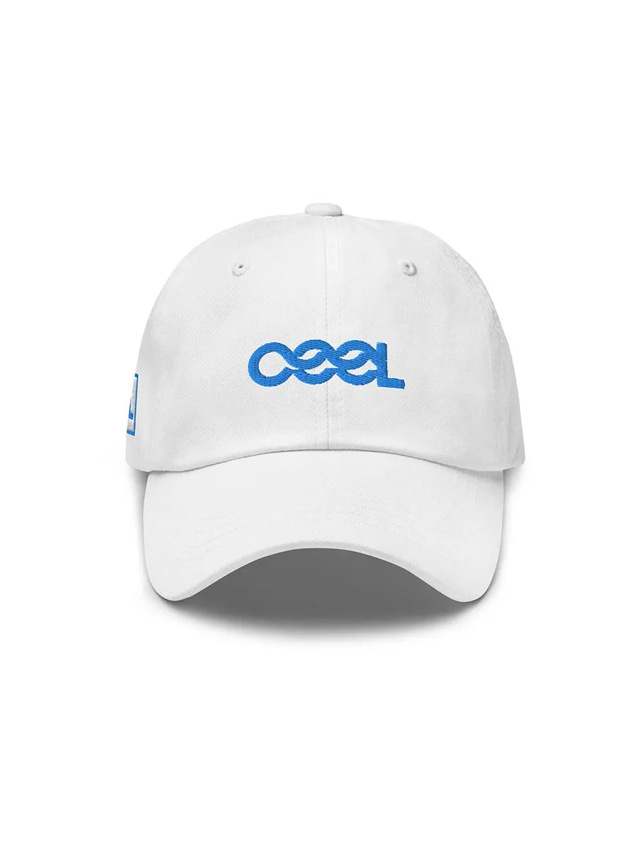 cool house white sports cap - blue cool logo