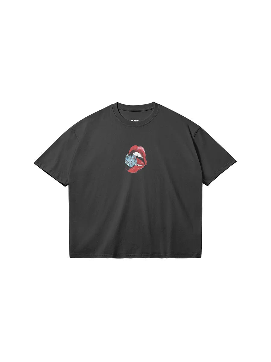 Cool House cool lips tee in black with front view - Streetwear graphic t-shirt lips and ice